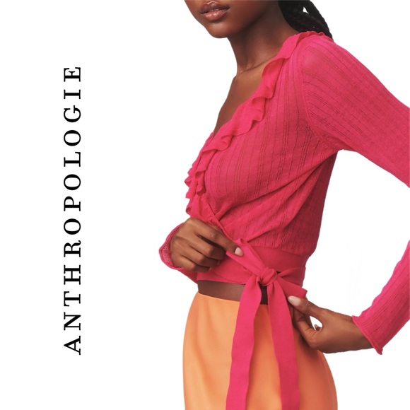 Anthropologie Maeve Linen Ruffled Wrap Cardigan Sweater - Picture 1 of 8